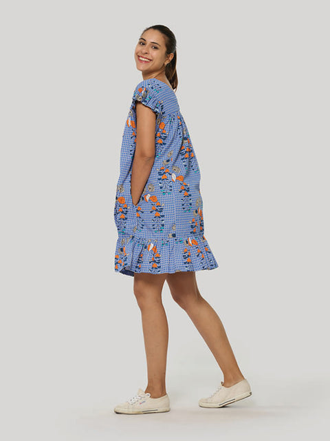 Bella Dress - Willow Roses Blue