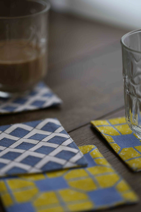 Coaster - Tapau Tiles Yellow & Willow Lettice (set of 4)