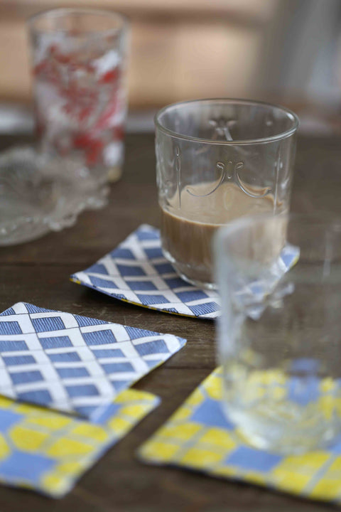 Coaster - Tapau Tiles Yellow & Willow Lettice (set of 4)