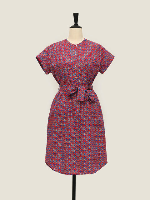Shirt Dress Mandarin Collar - Love Lattice Strawberries